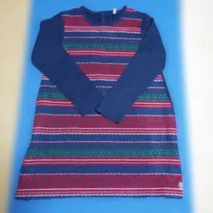 【美品】NINOネイビーと赤のストライプ長袖ワンピース