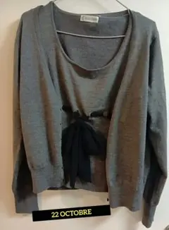 22OCTOBRE　アンサンブル　グレー　カーディガン 半袖ニット 6サイズ