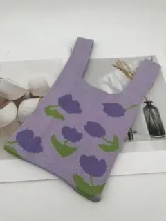 紫色花柄エコバッグ r