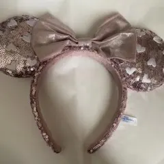 ディズニー　カチューシャ　ピンク　白　スパンコール　ハート