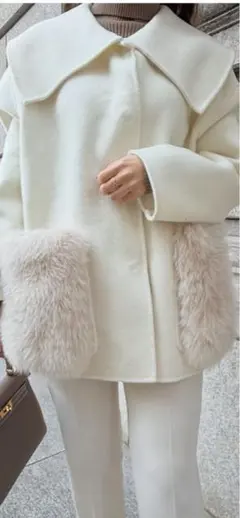 U-Big 石井毛皮 ウールダブルフェイスビッグカラー FOXポケットコート 即納＋受注】ウールダブルフェイスショールカラーボリュームFOX