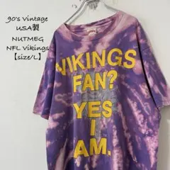90sUSA製★NUTMEG★VIKINGS/バイキングス★タイダイT★紫黄★Lのサムネイル