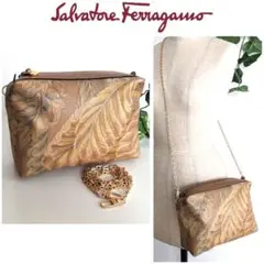 美品 フェラガモ 2way チェーン バッグ 鞄 ポーチ 柄 レディース メンズ