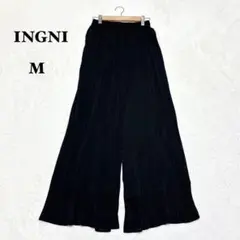 イング ワイドパンツ プリーツ ウエストゴム M 黒 ゆるだぼ 洗える 無地