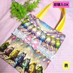 レース＆リボン＆ビーズ付きミニトートバック♥ハンドメイド♥インコ
