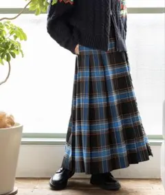 ニコアンド チェックTRキルトスカート ブルー
