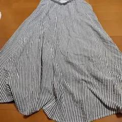 Hunch ボーダー ストライプ ロングフレアスカート ホワイト グレー M