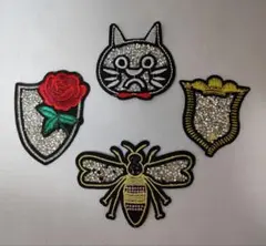 4枚セット キラキラ ダイヤモンド ユニーク 刺繍 アイロンワッペン