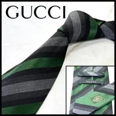 ☆即発 GUCCI シルクネクタイ 9cm幅 レジメンタル 緑系 美品 イタリア