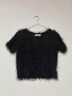 Laducé ファジー素材 半袖トップス 黒