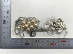 真珠　ブローチ　アクセサリー　洋銀　銀色　２つセット