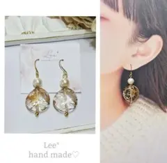 ＃306　コットンパール×大ぶりクリアゴールド　大人かわいい♡ピアス/イヤリング