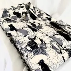 ネコ柄 フレンチブル柄 アニマル総柄シャツ ライトグレー