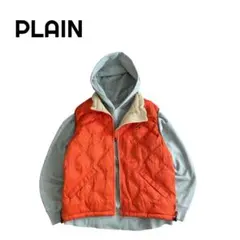 【美品】PLAIN 90s キルティング ダウンベスト 裏フリース オレンジ
