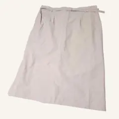 新品 5L スカート グレージュ ベルト付き ナイロン混 ゆったり