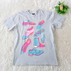 HISTORY　カットソー　グレー　半袖　Ｌサイズ　アート　シューズ柄　韓国