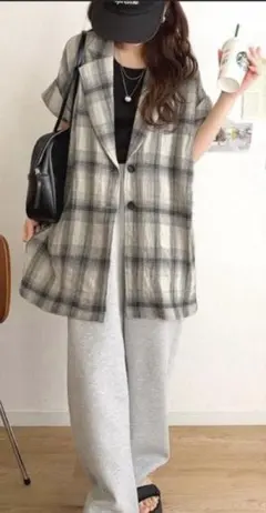 パナマ風チェック半袖ジャケットのサムネイル