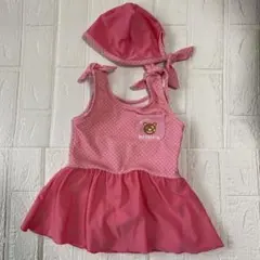 ベビー 水着 70女の子 ワンピース水着 パンツ一体型スカート スイムキャップ付