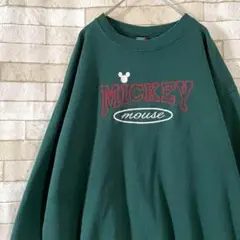 ディズニー スウェット センター刺繍 ミッキーマウス 裏起毛 グリーン L