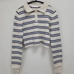 Chico ボーダー柄 ポロシャツ クロップド丈