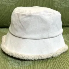 未使用品 リバーシブル帽子 レディース アイボリー 秋冬素材 バケットハット