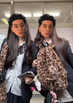 leopard backpack　JK 女子高生 ヒョウ柄 ファー リュック