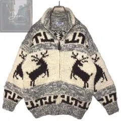 ニットコート　カーディガン　ノルディック柄　ヴィンテージ　レトロ　厚手　M