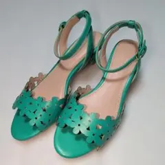 【新品】ウィルセレクション★お花モチーフサンダル★М　グリーン