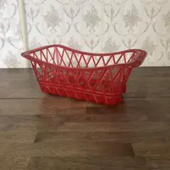【アンティーク】昭和レトロ プラスチック製 カゴ 籠 バスケット 赤色 小物入れ