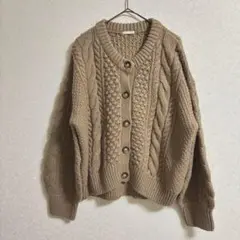【GUジーユー】ケーブルコクーンカーディガン XL ベージュ ブラウン