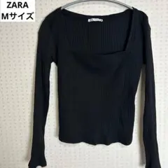 ZARA ザラ スクエアネック リブ 長袖 Tシャツ ブラック M