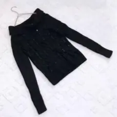 MOSAIQUE モザイク オフショル ケーブルニット セーター ブラック Sのサムネイル