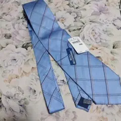 SENSATION CLUB 水色 チェック柄 ネクタイ　絹100%新品