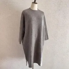 Mao made/ブラウン 長袖 ニットワンピース ポケット付き ウール混