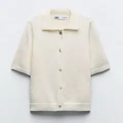 ZARA ホワイト ポロカラー 半袖ニット