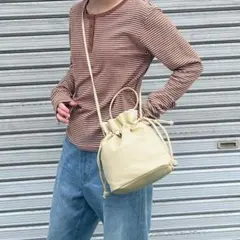 新品 2way 巾着 ショルダー バッグ バニラ 韓国風 カジュアル 巾着バッグ