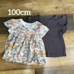 花柄TシャツとダークグレーTシャツセット　100cm