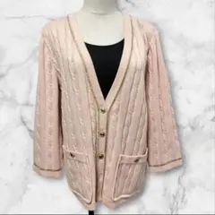 【希少美品】レリアン　ピンク　リブ編み　金ボタン　カーディガン　羽織り