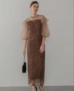 Leja 結婚式 ブラウン パーティードレス オケージョン ワンピース