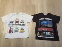 乗り物プリントTシャツ 2枚セット 100cm 電車　働く車のサムネイル