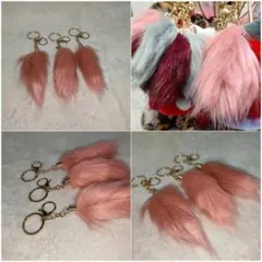 尻尾ファーキーホルダー 新品 未使用 ピンク3本セット ファーチャーム 激安