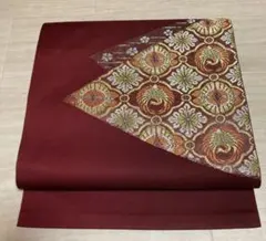 ワインレッド 花柄刺繍 名古屋帯