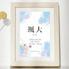 NEWデザイン【即日〜翌日発送】オーダー命名書 ブルー　くま　ふんわり　105
