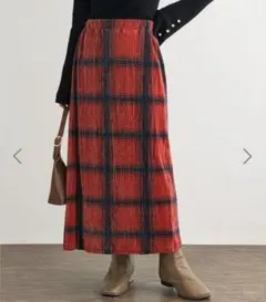 Green Parks 楊柳ベロアチェックIラインスカート　レッド