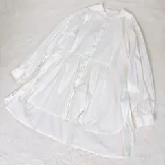 【美品】SPECCHIO スペッチオ ホワイト ギャザー ロングシャツ 40