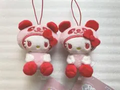 パンダキティ　むにゃすやマスコット　ピンク　2個セット