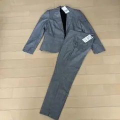 美品✨ZARA ザラ　ノーカラーパンツスーツ　ネイビー チェック 40 洗える 2025年最新】ZARA レディース ビジネス パンツスーツ上下の人気