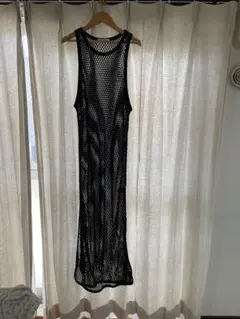 BEAUTY&YOUTH メッシュ ノースリーブ ロングワンピース 黒