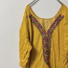 レディース ワンピース イエロー系 刺繍あり 【フリー】