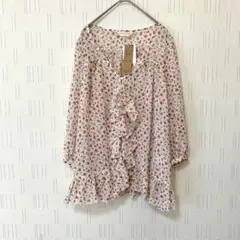 クレイジーアバウトエニシング　花柄フリルブラウス　チュニック　L 透け感　美品